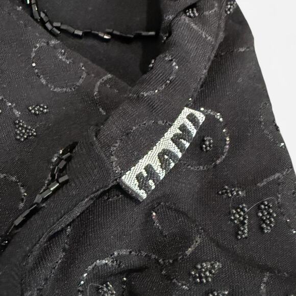 VTG Y2K Hani Black Sparkly Swirl Pattern Beaded Faux Wrap Bell Sleeve Whimsy Top - Picture 8 of 8